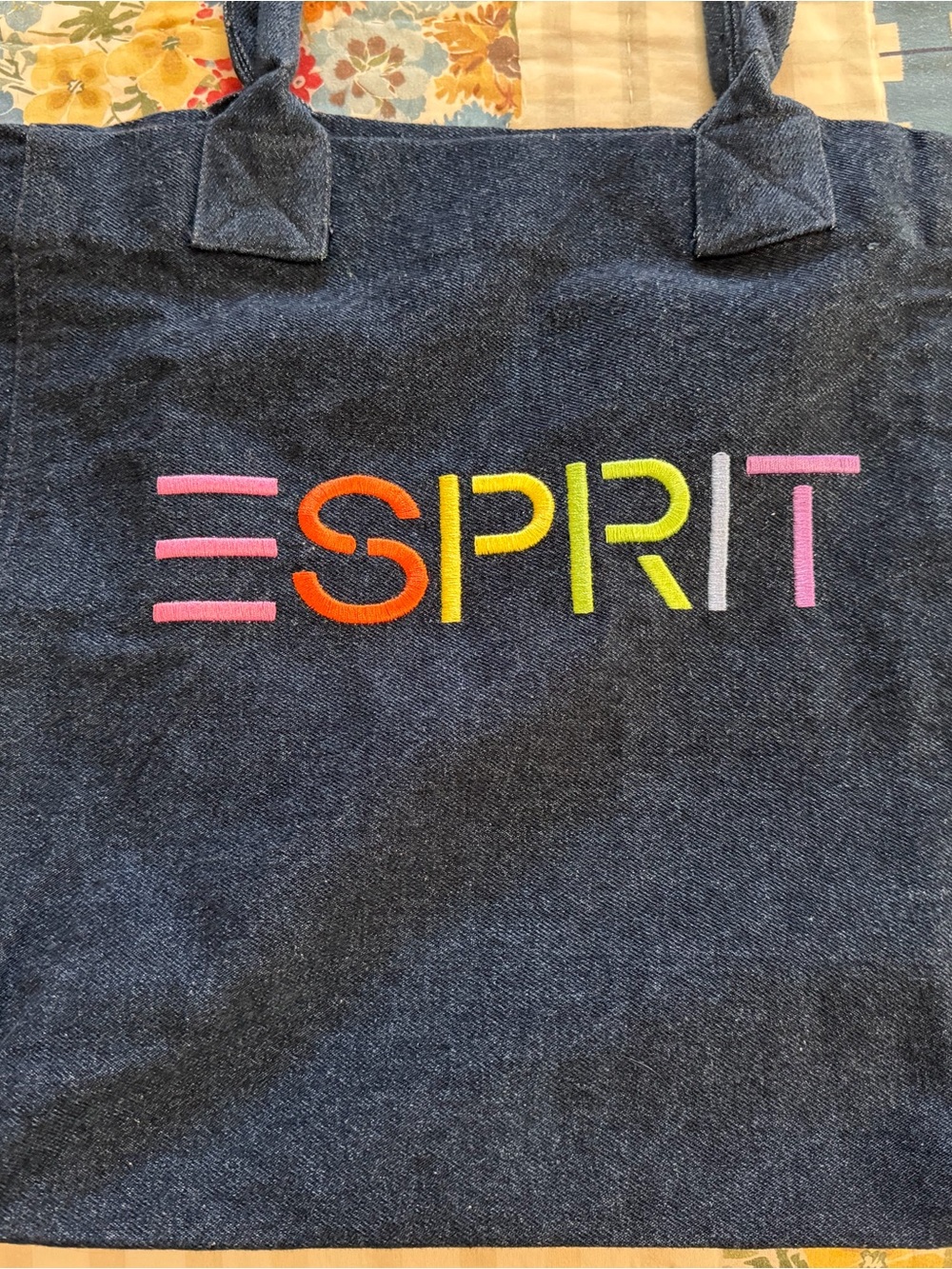 Esprit Denim Tote with Rainbow Logo - Picture 2 of 6